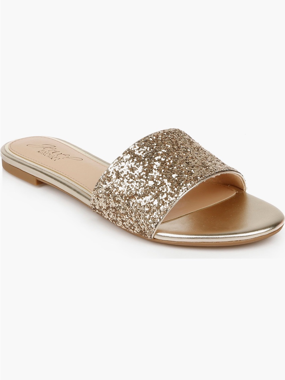 Badgley Mischka Gold Glitter Slide Sandal